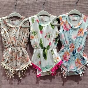 Mila & Rose Pom Pom Rompers Set - 6 month